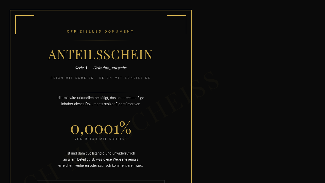 RMS-Anteilsschein — 0,0001% von Reich mit Scheiß
